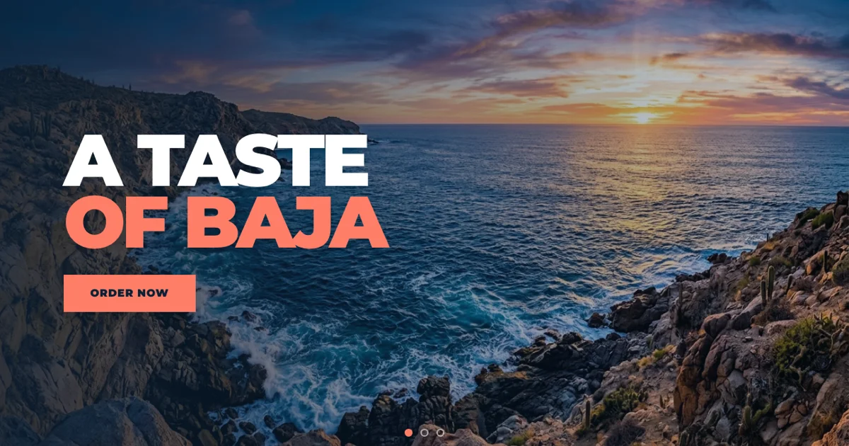Muelle 8 Seafood homepage, a Baja-inspired seafood restaurant website with online catering and pickup ordering